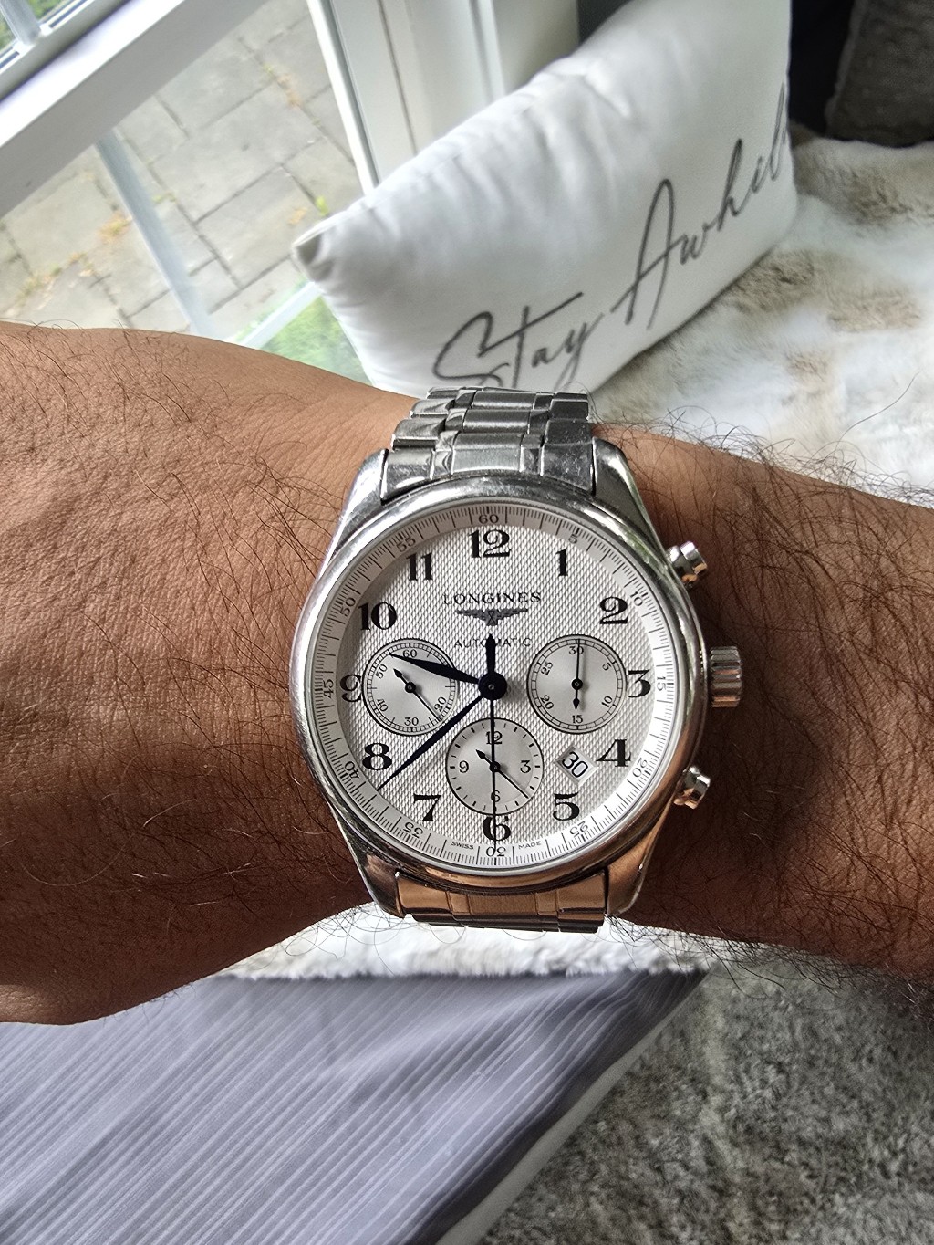 Longines Silver Dial Chronograph With Blue Hands